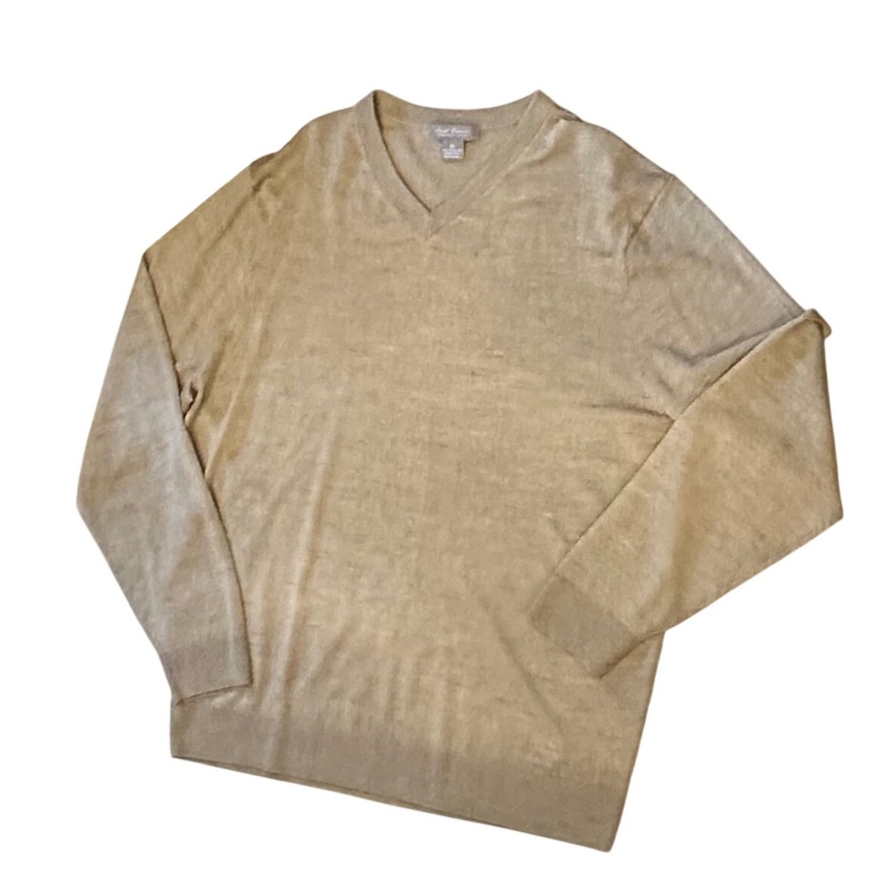 Daniel Cremieux Merino Wool Sweater Size XL Mens V-Neck Tan Extra Fine Knit